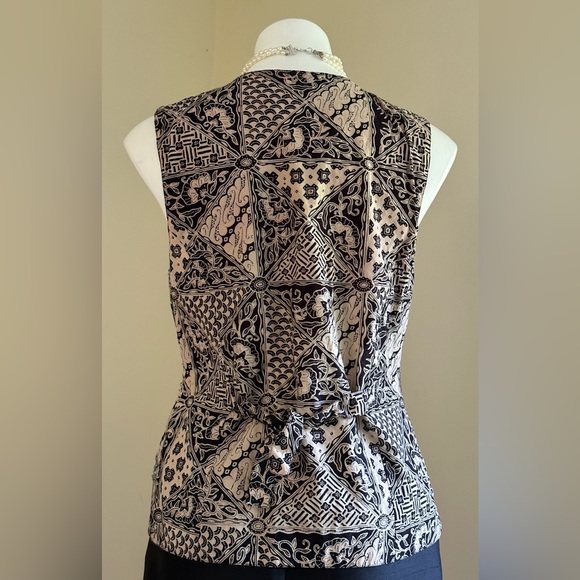 Effeci Vintage Creations Beige & Black Embroidery Button Vest SZ M Tie In Back - Picture 3 of 13